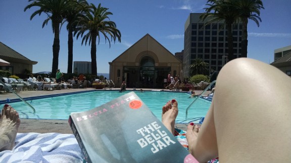 My pool-side view in Silicon Valley. A little 20th century feminist lit didn't make light reading